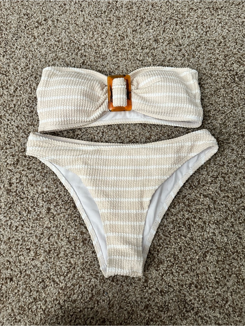 NWOT! Cream Striped Bandeau Bikini Set - Strapless Swimwear
